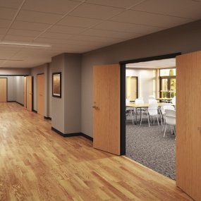 A digital design rendering of the interior of the new Food Bank Facility.
