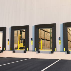 A digital design rendering of the loading docks of the new Food Bank Facility.